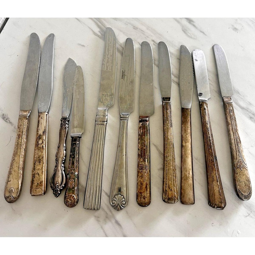Vintage Mixed Lot Of 10 Silver Plate & Stainless Steel Butter Knives / Blades A